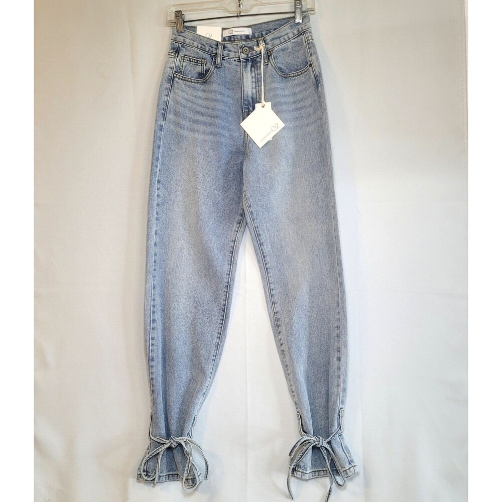 Q2 Denim Straight Fit Light Blue Women's Jeans Spanish Styles Ankle Tied XS